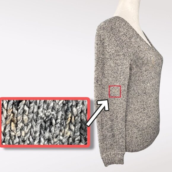 Vintage Tally-Ho V-Neck 3/4 Sleeve Sweater Gray Knit 55% Silk & Wool Blend XS - Picture 6 of 12